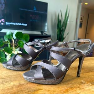 Kelly & Katie pewter size US 8 bridesmaid satin and sparkle strappy heels